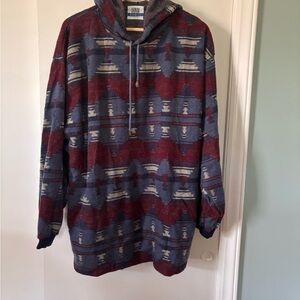 Vintage-Inspired Men’s Hooded Sweater - Red & Blue Pattern